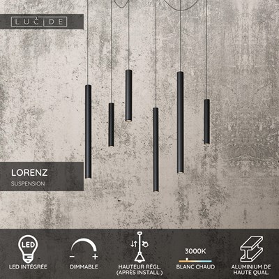Lucide LORENZ - Suspension - Ø 120 cm - LED Dim. - 6x4W 3000K - Noir